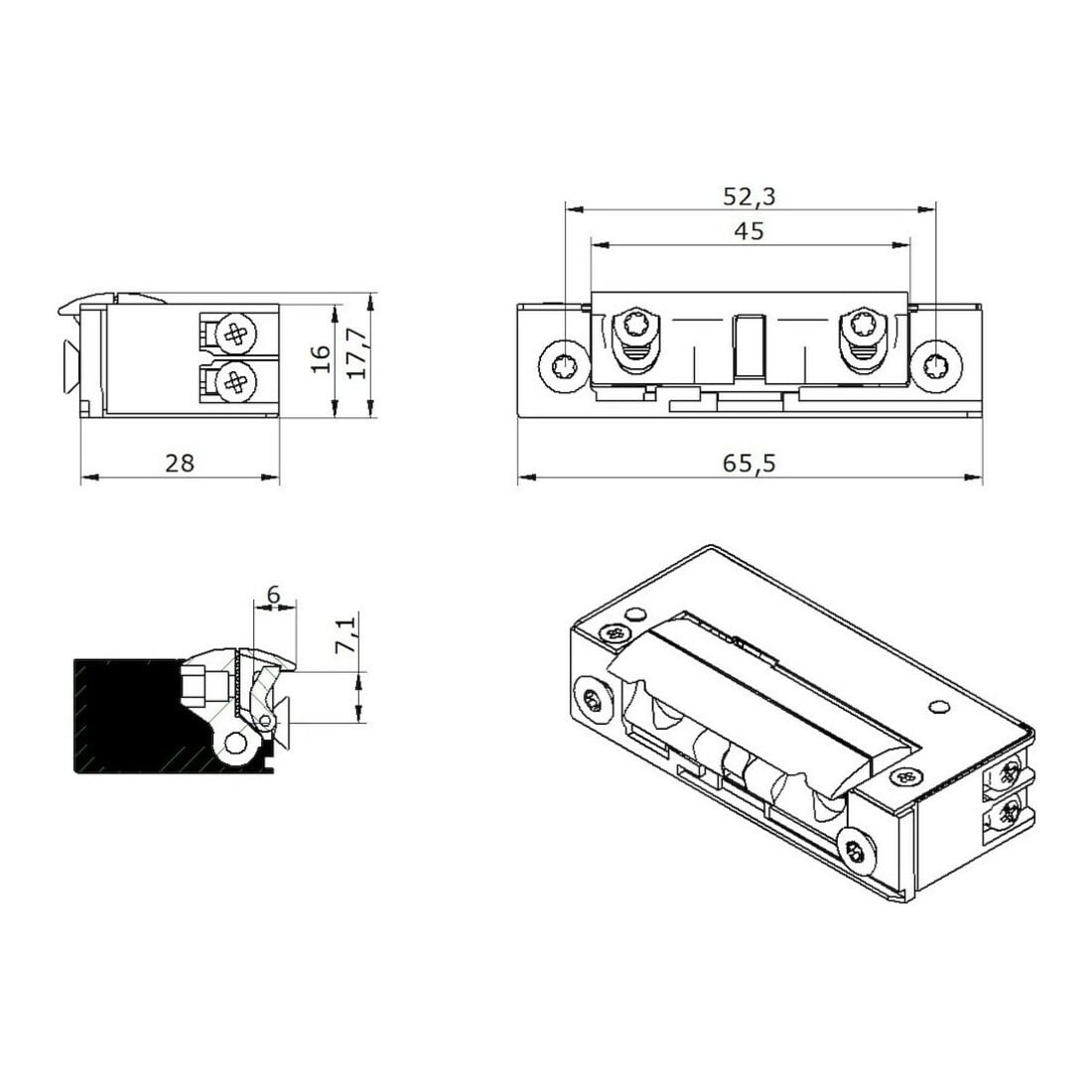 Opener & Closers E-Öffner 52B10 6-14 V AC/ DC Strom mech.A