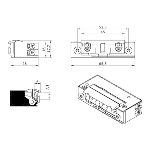 Opener & Closers E-Öffner 52B10 6-14 V AC/ DC Strom mech.A