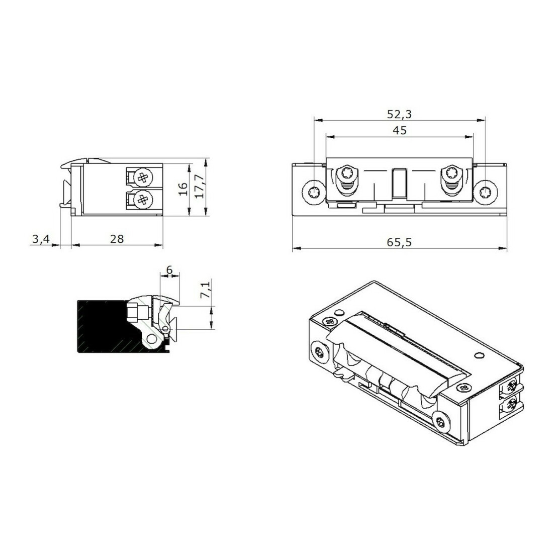 Opener & Closers E-Öffner 52B10 6-14V AC/D C Strom mec.A+E