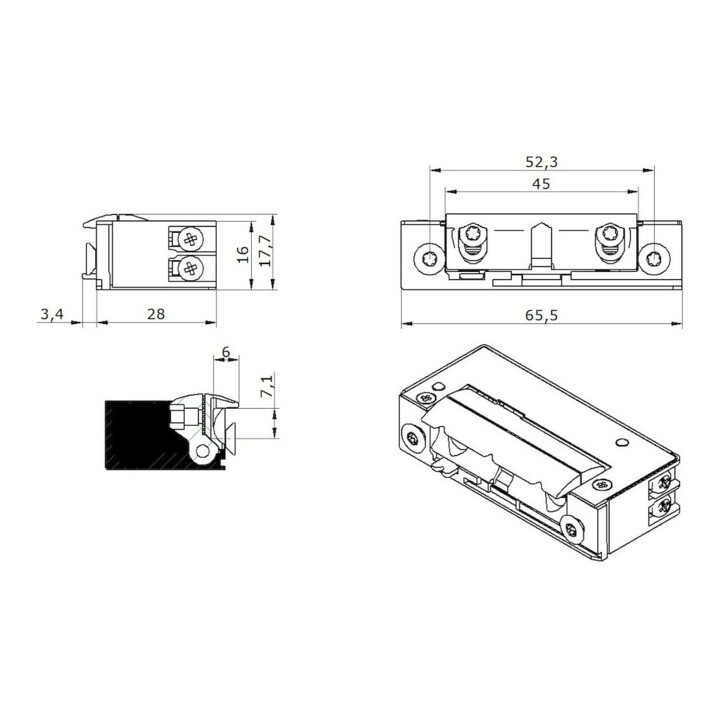 Opener & Closers E-Öffner 5U1X10 9-24V AC/ DC Strom mech.E