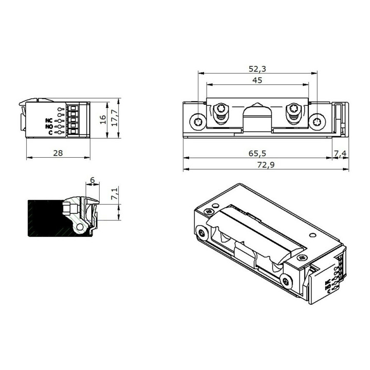 Opener & Closers E-Öffner 5U6X10 9-24V AC/ DC Strom m.RÜ.
