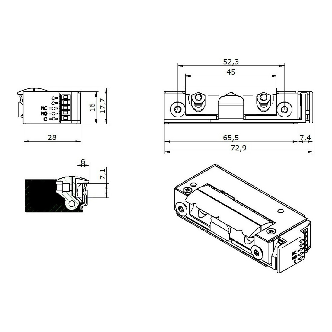 Opener & Closers E-Öffner 5U6X10 9-24V AC/ DC Strom m.RÜ.