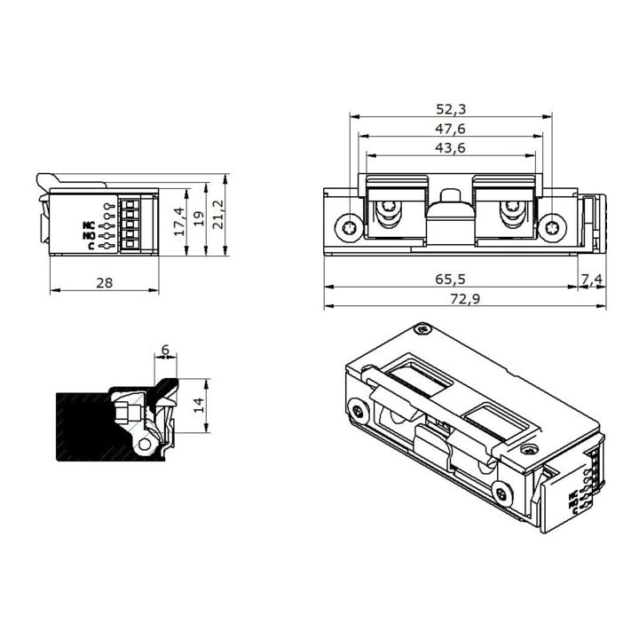 Opener & Closers E-Öffner 5U6X21 9-24V AC/DC AS m.RÜ+Fall