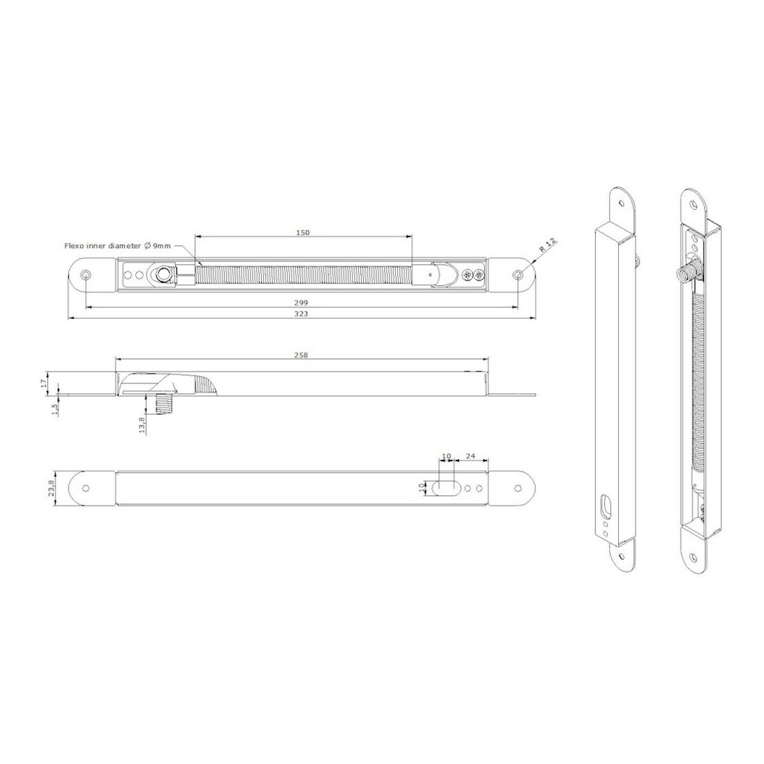 Opener & Closers Passage de câble 323x23,8x17, Section 9mm