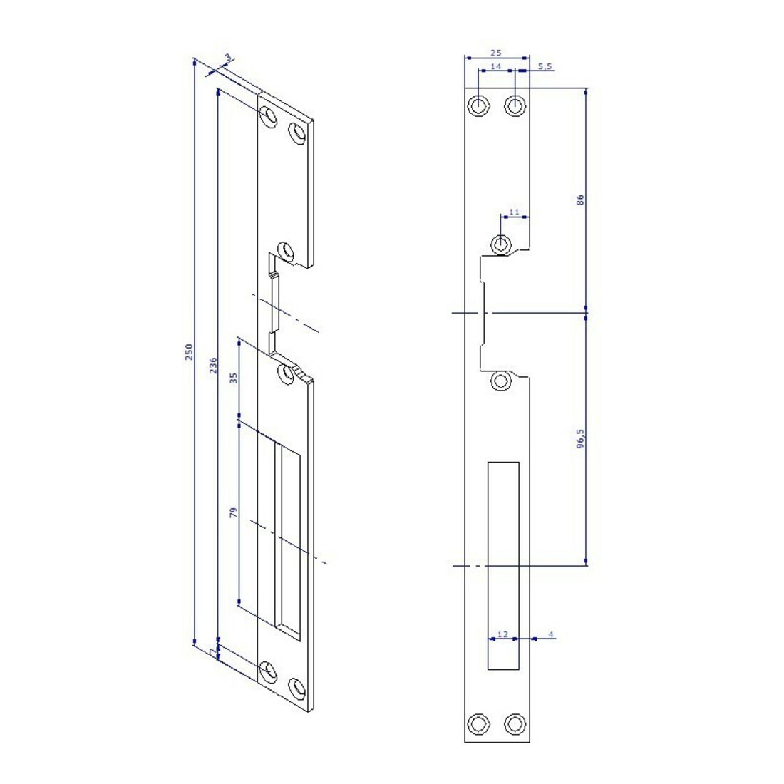 Opener & Closers Plaque de fermeture longue, acier inoxydable
