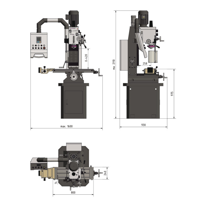 Optimum Bohr-Fräsmaschine OPTImill MB 4PV digitale Positionsanzeige DRO 5