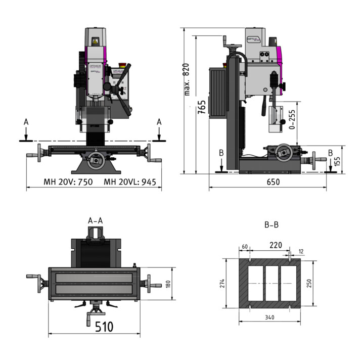 Optimum Bohr-Fräsmaschine OPTImill MH 20V