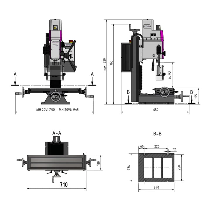 Optimum Bohr-Fräsmaschine OPTImill MH 20VLD