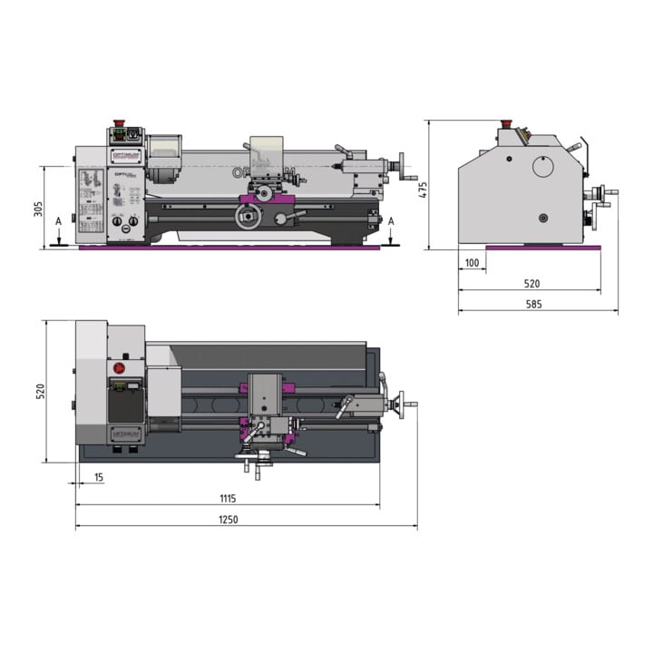 Optimum Leitspindeldrehmaschine OPTIturn TU 2506VB digitale Drehzahlanzeige