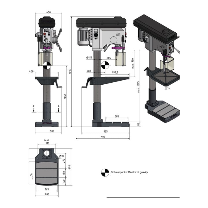 OPTIMUM Säulenbohrmaschine OPTIdrill B 34H digitaler Tiefenmesser digitale Drehzahlanzeige