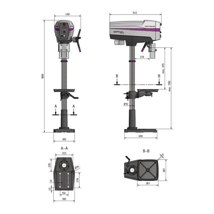 OPTIMUM Säulenbohrmaschine OPTIdrill DP 33 Aktions-Set inklusive Maschinenschraubstock