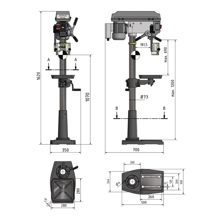 Optimum Säulenbohrmaschine OPTIdrill DQ 25 inkl. Schraubstock