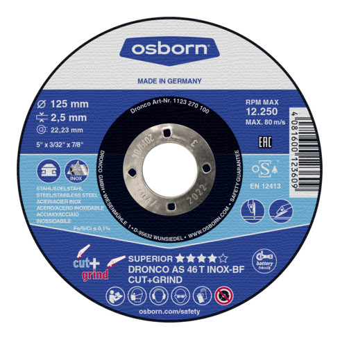 Osborn Disco combinato per taglio e smerigliatura AS46T Inox Cut+Grind 115x2,5mm T42