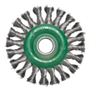 Osborn rondborstel D125x13, boring 22,2 mm, geknoopt roestvrij staaldraad 0,50 mm T28 fitting groen