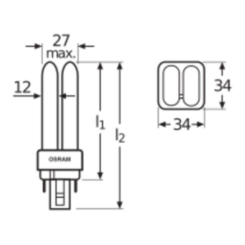 OSRAM LAMPE Kompaktleuchtstofflampe DULUX D/E10W/827