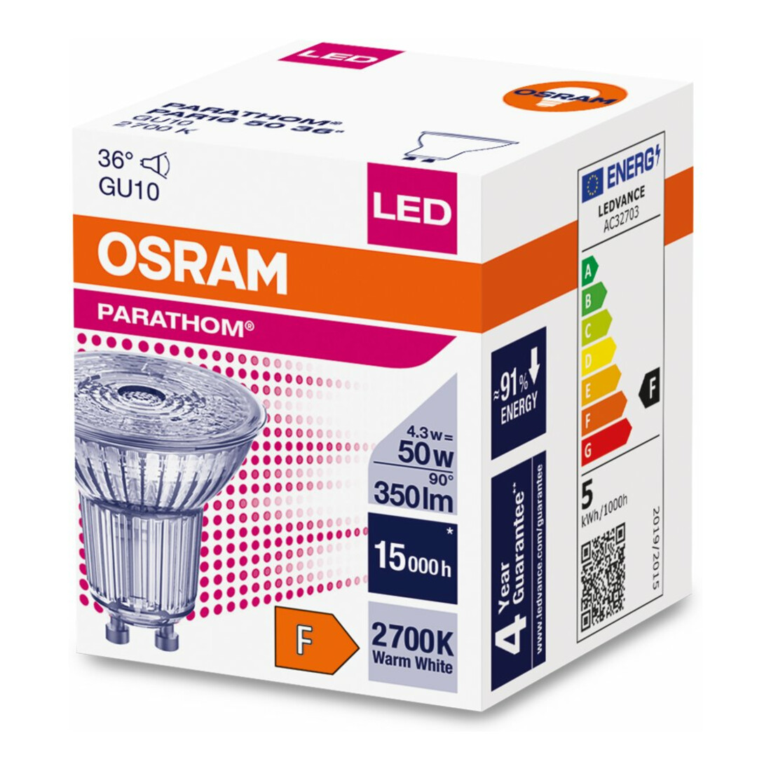 OSRAM LAMPE LED-Reflektorlampe PAR16 GU10, 827 LPPAR1650364,3W827GU