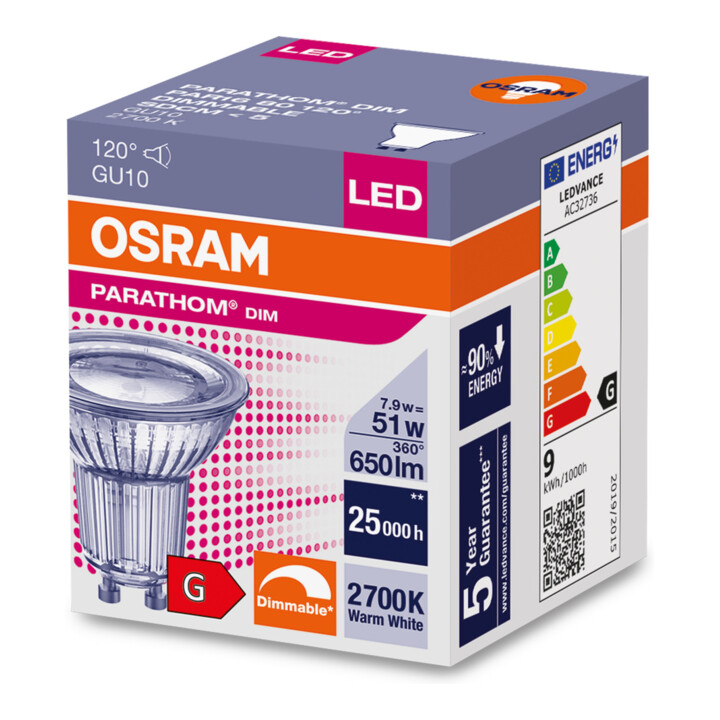 OSRAM LAMPE LED-Reflektorlampe PAR16 GU10, 927, dim. LPPR16D801207,9W927