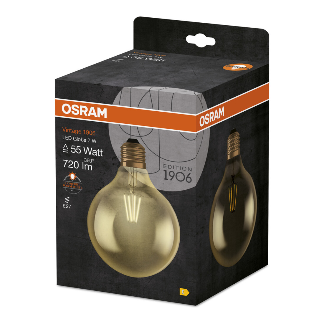 OSRAM Lampe LED Vintage E27, 824 1906GLOBE7/824FILGD