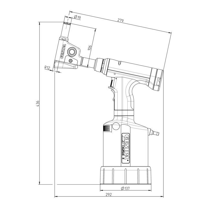Outil de pose de boulons à bague de blocage Gesipa TAURUS 4 tête angulaire compacte 90° pour C6L 6,4