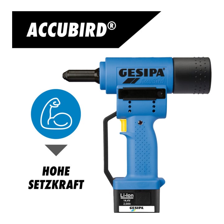 Outil de pose de rivets aveugles Gesipa AccuBird (2 batteries Li-Ion 1,3 Ah / chargeur)