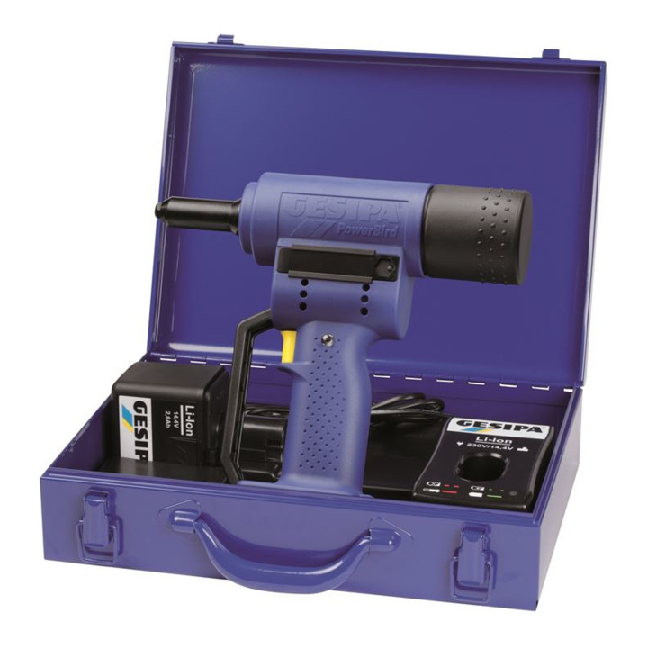 Outil de pose de rivets aveugles Gesipa PowerBird, avec 1 batterie Li-Ion 2,6 Ah et chargeur