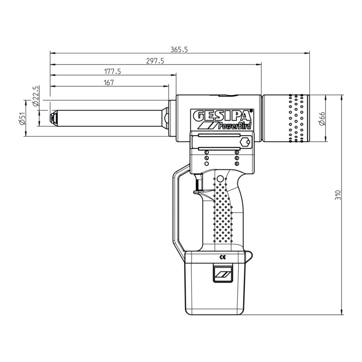Outil de pose de rivets aveugles Gesipa PowerBird Solar avec relâchement de pression