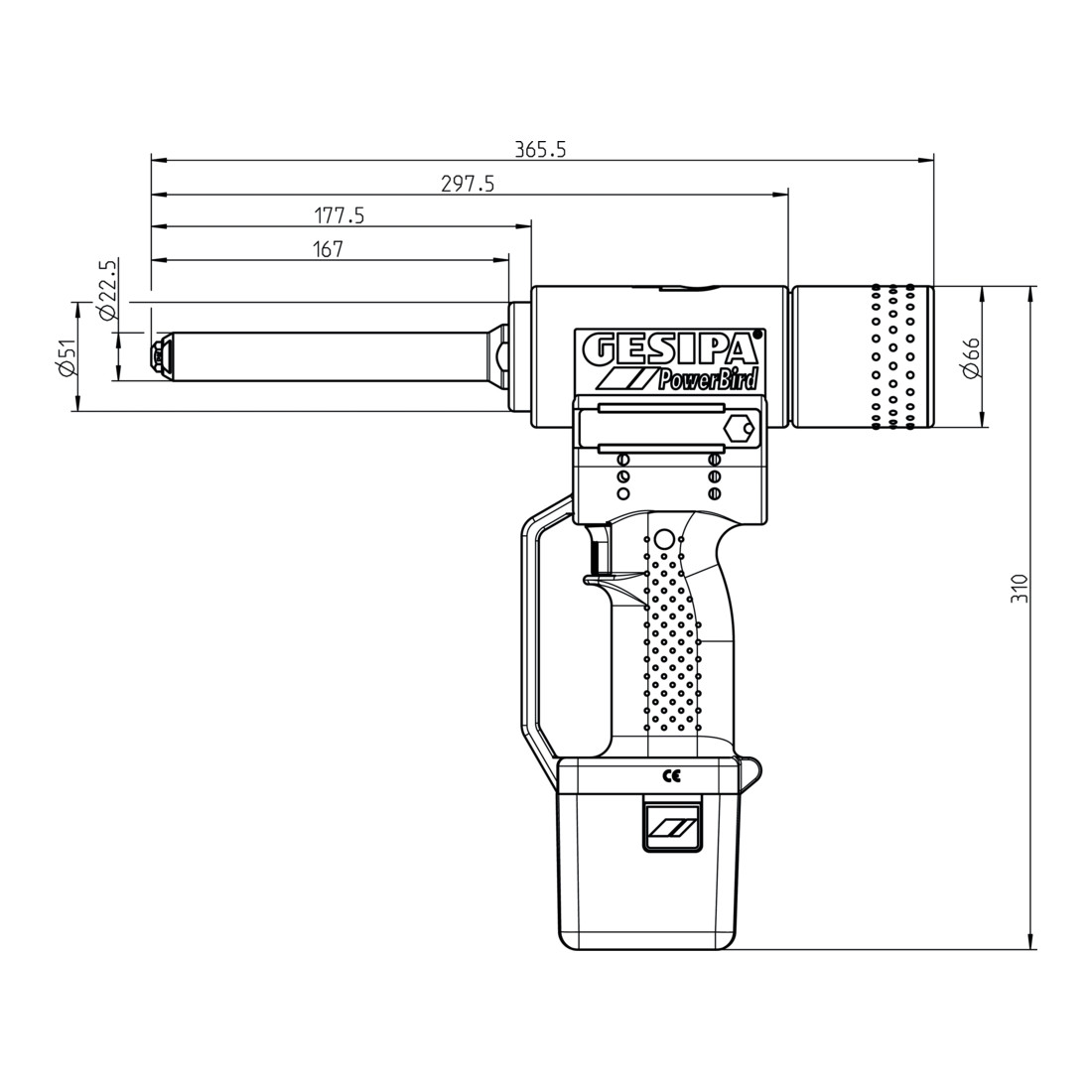 Outil de pose de rivets aveugles Gesipa PowerBird Solar avec relâchement de pression