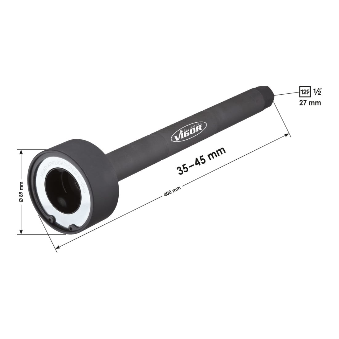VIGOR Outil pour rotule de biellette de direction, 35 - 45 mm V2683 Carré creux 12,5 mm (1/2 pouce) 27 mm Longueur totale : 400 mm