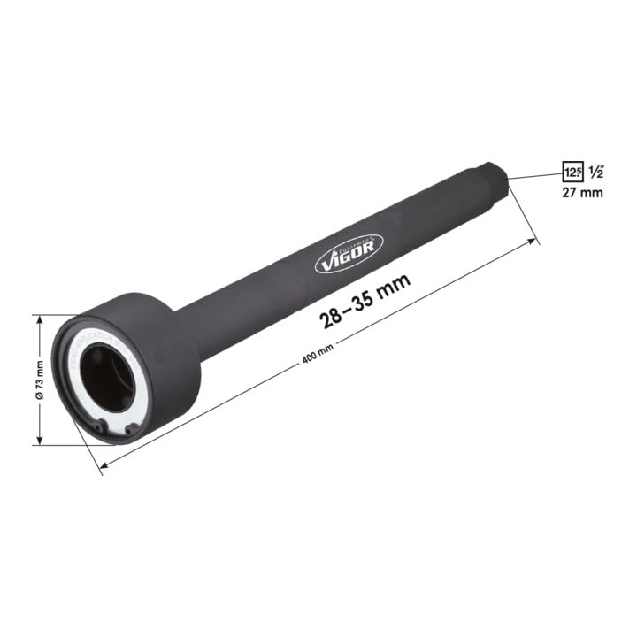 VIGOR Outil pour rotule de biellette, 28 - 35 mm V2684 carré creux 12,5 mm (1/2 pouce) 27 mm L totale : 400 mm
