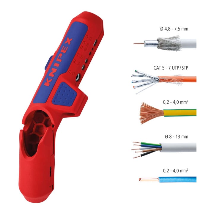 Outil universel à dégainer KNIPEX ErgoStrip® 16 95 02 SB, 135 mm, pour gauchers