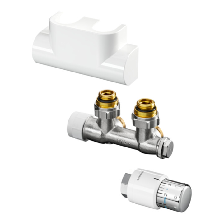 Oventrop Kit de raccordement Multiblock T angle, blanc, pour raccordement à chauffage central G 1/2 IG