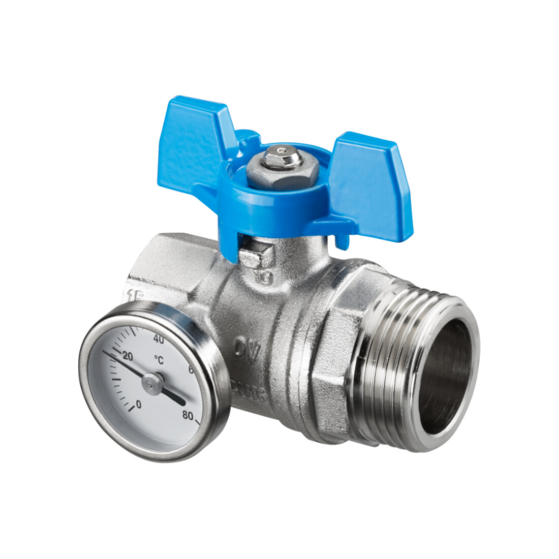 Oventrop Kugelhahn G 1 IGxG 1 AG, flachd., blau Flügelgriff