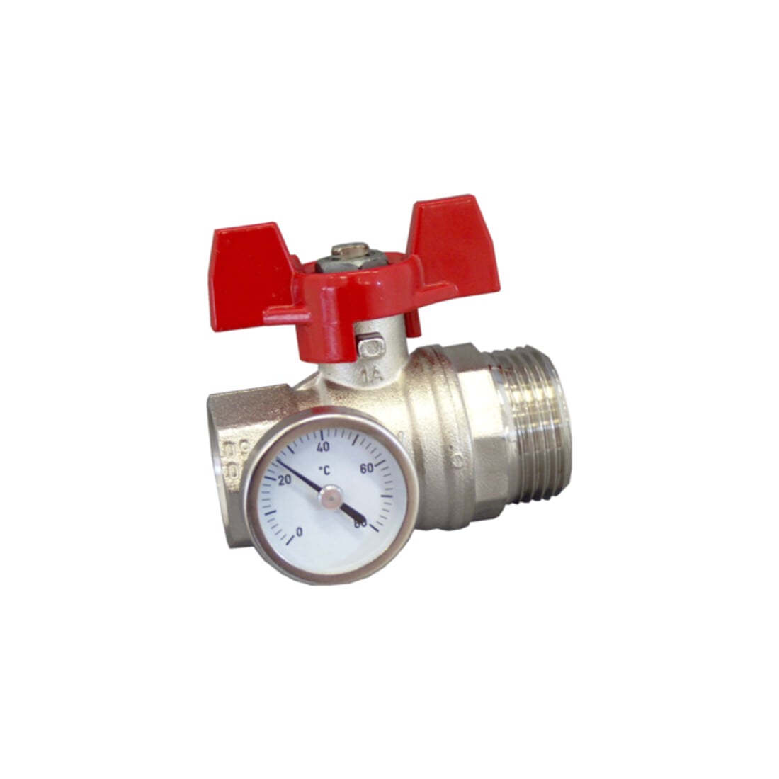 Oventrop Kugelhahn G 1 IGxG 1 AG, flachd., rot Flügelgriff