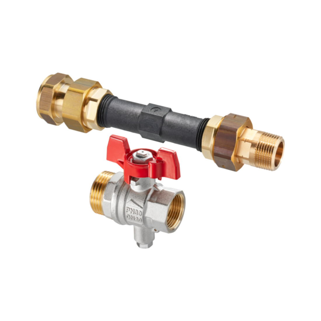 Oventrop Set de raccordement compteur de chaleur pour répartiteur, étage, avec robinet à boisseau sphérique DN 20