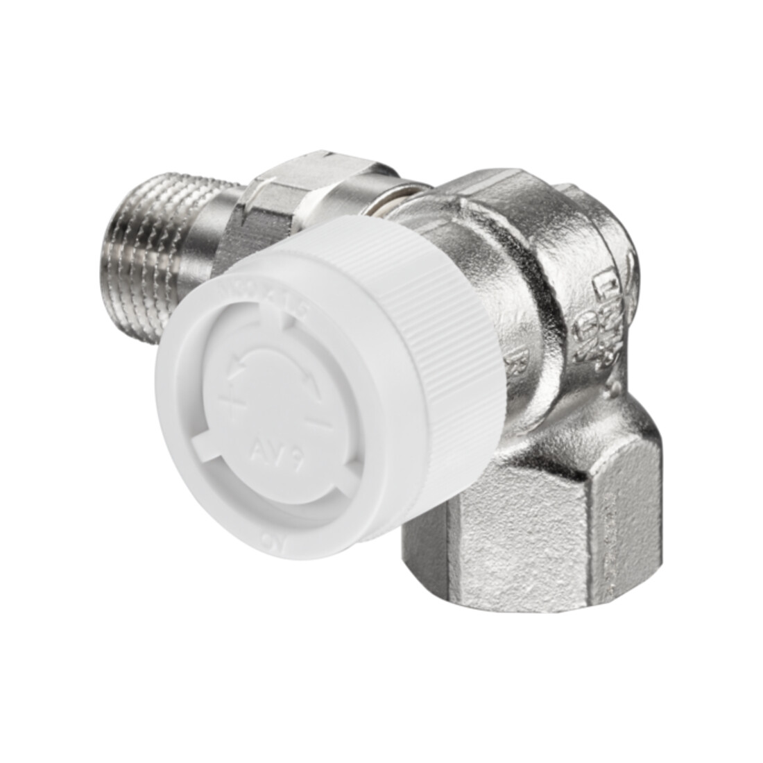 Oventrop Thermostatventil Baureihe AV 9 DN 15, Wink/Eck, re, Messing vernickelt