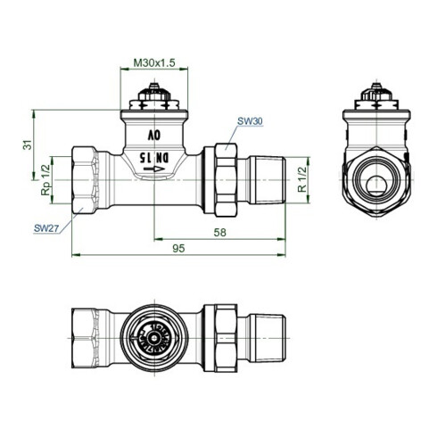 Oventrop Thermostatventil Baureihe AV 9 M 30 x 1,5, PN 10, Durchgang DN 15
