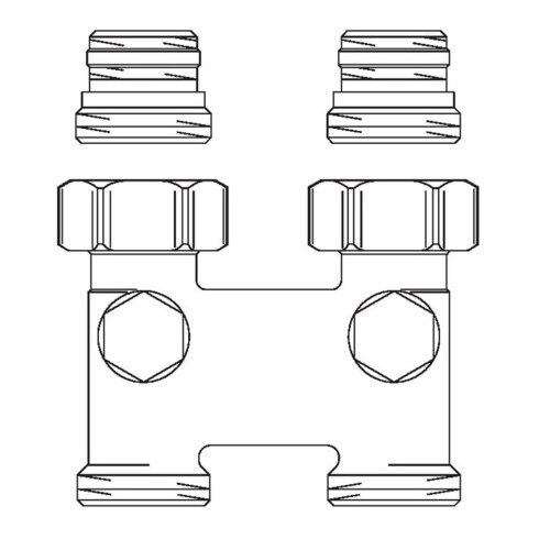 Oventrop Umlenkstück mit Absperrung, Durchgang, Rohrabstand 50 mm 1/2" AG x 3/4" AG