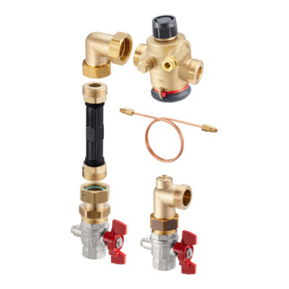 Oventrop Wärmezähleranschlussset Multidis SF m QDP, DN 20 b 1.350 l/h, Eck, KH DN 25