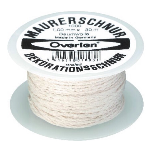 Overmann Cordelette en coton 1,0 mm 30 m blanc