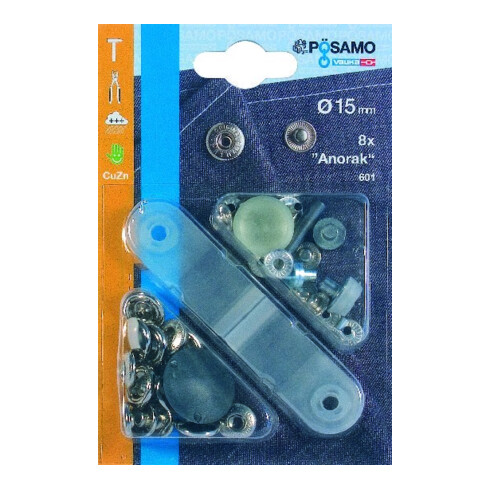 PÖSAMO Bouton-pression "Anorak" MS-zingué 15,0 mm à 8