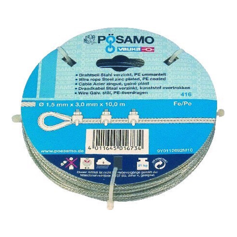 PÖSAMO Câble en acier galvanisé 6x3 ø 1,5/3 mm x 10 m en anneaux