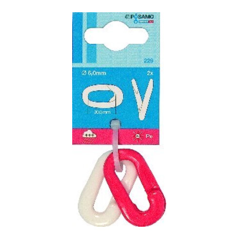 PÖSAMO Maillons de sécurité plastique (SB) rouge/blanc 6,0 mm x 2 pcs.