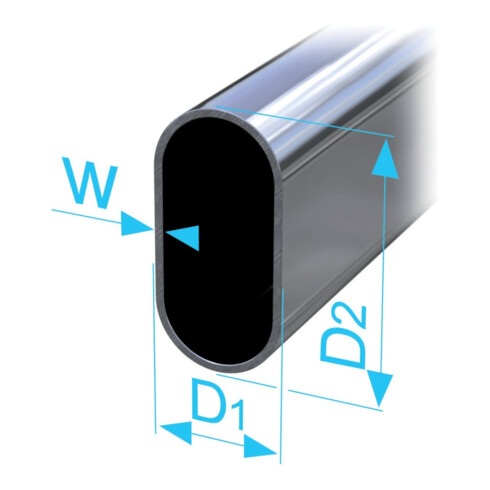 P&G Tube de meuble ovale 30 x 15 x 1200 mm acier chromé