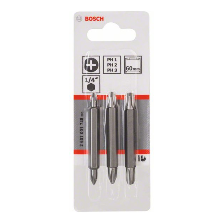 Pack de 3 embouts de tournevis doubles PH1, PH2, PH3, PH1, PH2, PH3; 60 mm