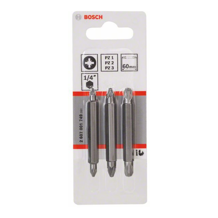 Pack de 3 embouts de tournevis doubles PZ1, PZ2, PZ3; PZ1, PZ2, PZ3; 60 mm