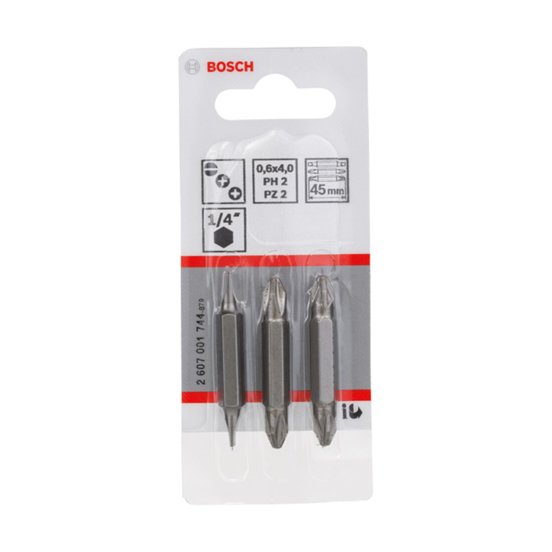 Pack de 3 embouts de tournevis doubles S 0,6x4,0, PH2, PZ2; S 0,6x4,0, PH2, PZ2; 45 mm