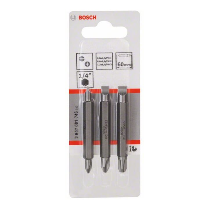 Pack de 3 embouts de tournevis doubles S 0,6x4,5, S 0,8x5,5, S 1,2x6,5; PH1, PH2, PH3; 60 mm