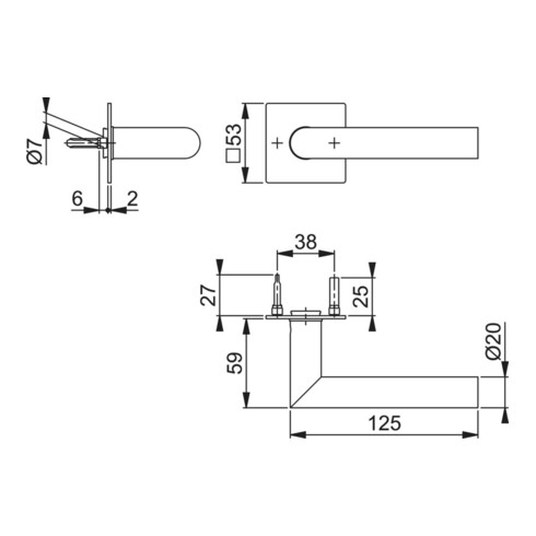 Paire de poignées de porte Ams.E1400Z/848N VA F69 avec rosaces de poignée VK 8mm