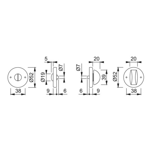 Paire de rosettes à clé Hoppe 42KVS Alu.F1 plaque épaisseur 9mm bain SK/OL rd.