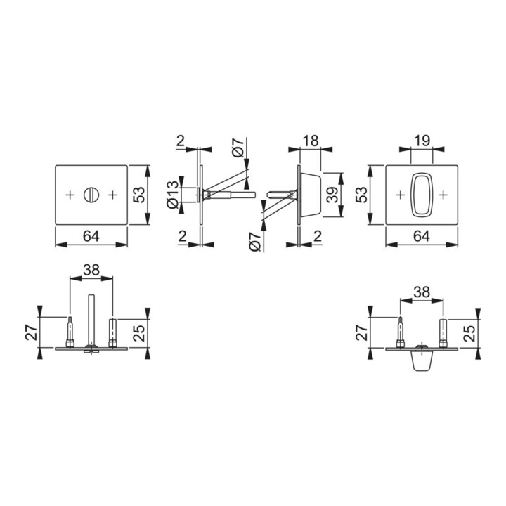 Paire de rosettes de clés E847NS VA VA F69 Epaisseur de blindage 2mm Bad SK/OL rectangulaire.